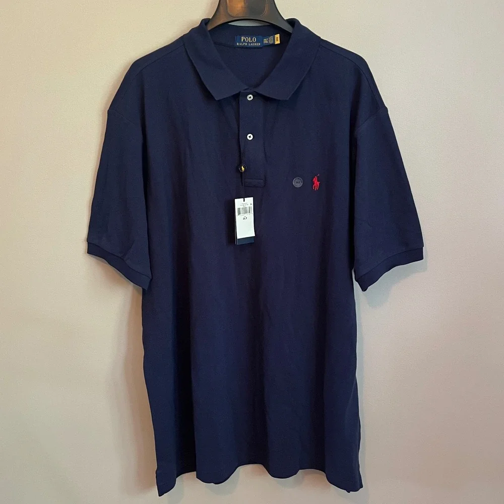 Polo Ralph Lauren Mens 2XLT Navy Blue Short Sleeve Pique Polo Shirt Red Pony NWT